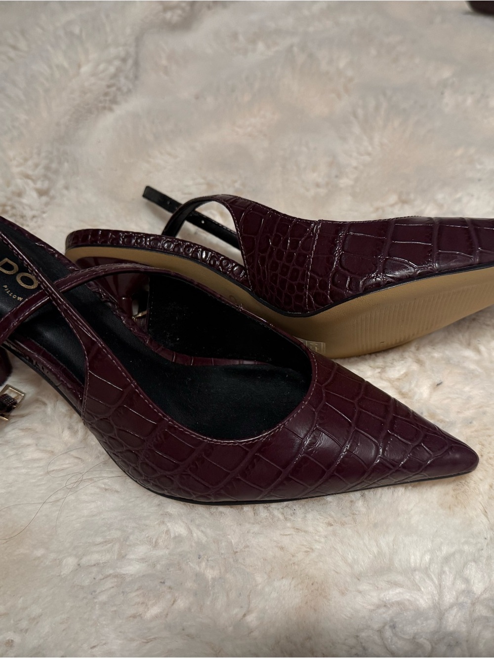 Aldo Croc-Embossed Pointed Slingback Pumps in Plum